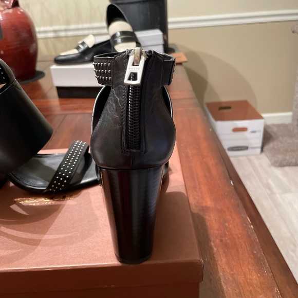 Coach Dessa Studded Block Heeled Sandals - Semi Matte Black Leather 8.5 - Picture 3 of 7